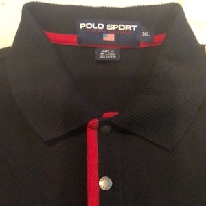 Polo Sport by Ralph Lauren Shirt Men SS BLk Red Placket Snap Button sz XL Y2K
